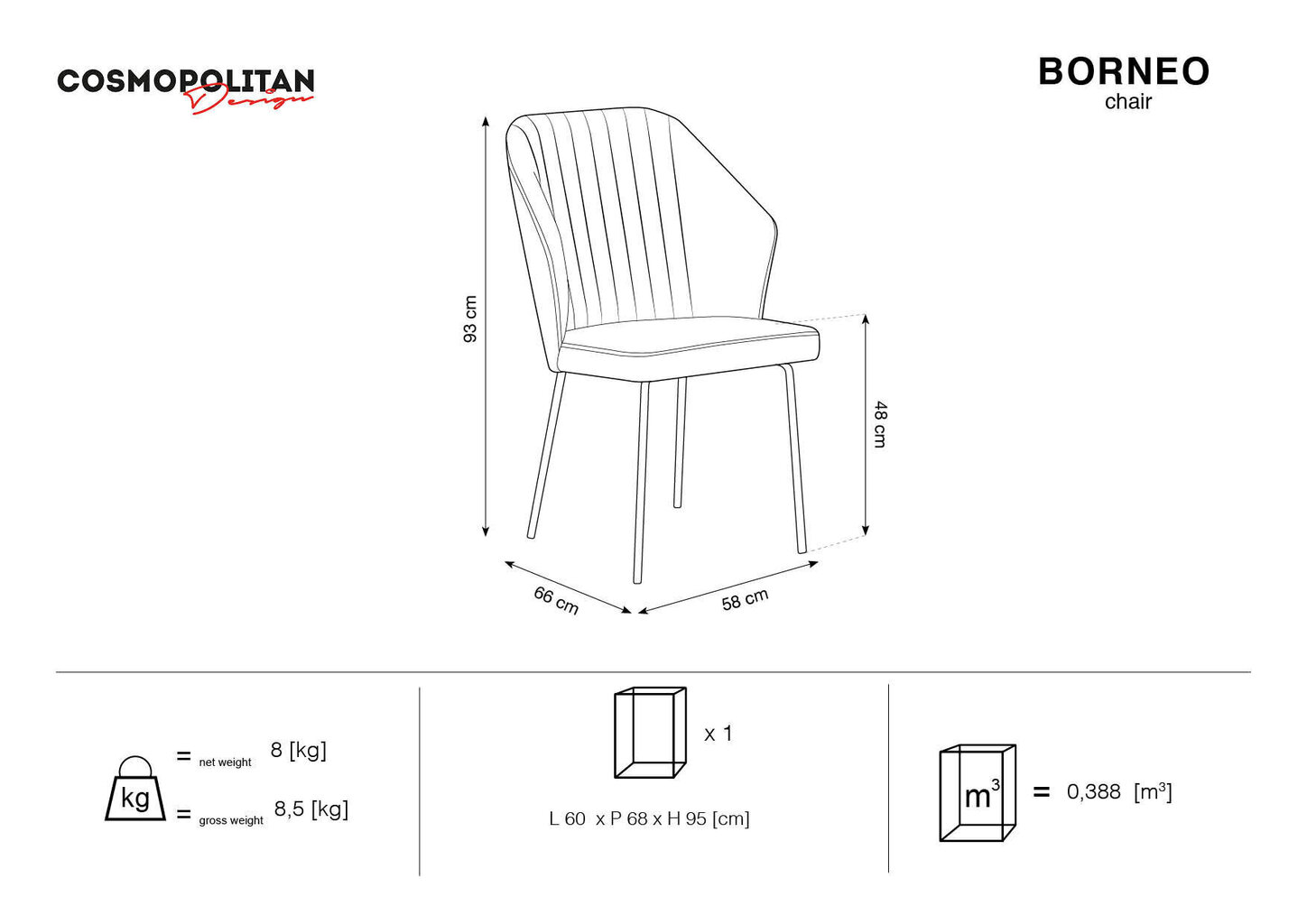 Tool Cosmopolitan Design Borneo 6, helesinine hind ja info | Söögitoolid, baaritoolid | kaup24.ee