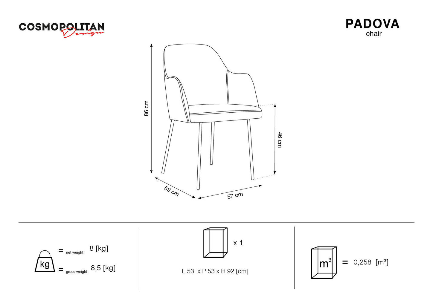 Tool Cosmopolitan Design Padova, heleroheline/kuldne värv цена и информация | Söögitoolid, baaritoolid | kaup24.ee