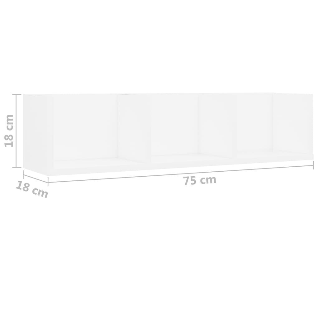 vidaXL CD-seinariiul, valge, 75 x 18 x 18 cm, puitlaastplaat hind ja info | Riiulid | kaup24.ee
