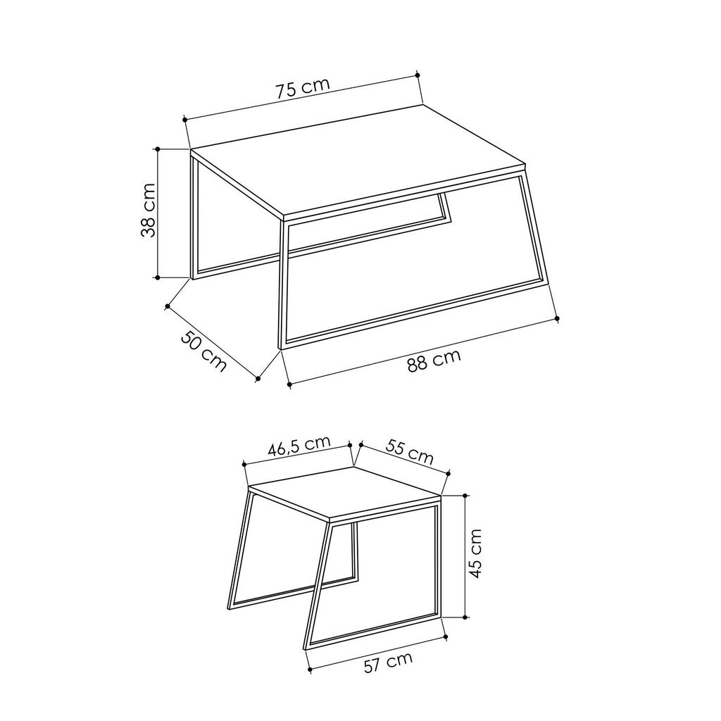 2-osaline kohvilaua komplekt Kalune Design 855, valge/must hind ja info | Diivanilauad | kaup24.ee