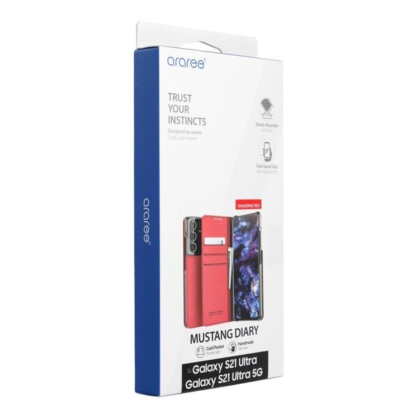 Telefoniümbris Araree Mustang Diary book Samsung Galaxy S21 Ultra, punane tagasiside