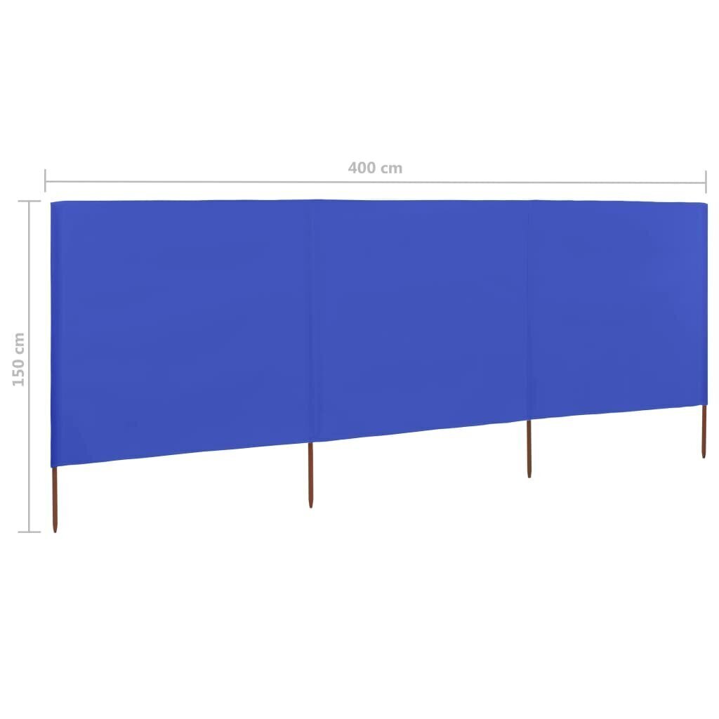 vidaXL tuulekaitse sein 3 paneelist, kangas, 400 x 120 cm, taevasinine hind ja info | Päikesevarjud, markiisid ja alused | kaup24.ee