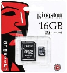 Kingston MicroSDHC 16 GB + SD adapter, klass 10 цена и информация | Карты памяти | kaup24.ee