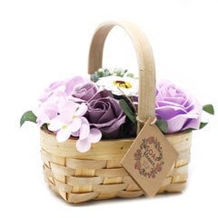 Букет из мыльных цветов в плетеной корзине, сиреневый цена и информация | Мыло | kaup24.ee