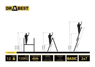 Лестницы - подмостки бытовые Drabest ECO, 2x7 цена и информация | Лестницы для батутов | kaup24.ee