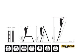 Лестница алюминиевая универсальная DRABEST 4x3 цена и информация | Стремянки | kaup24.ee