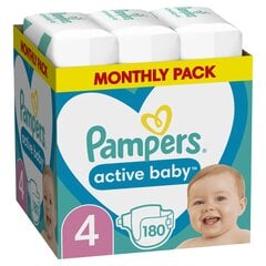 Подгузники PAMPERS Active Baby, Monthly Pack, 4 размер, 9-14 кг, 180 шт. цена и информация | Пеленки | kaup24.ee