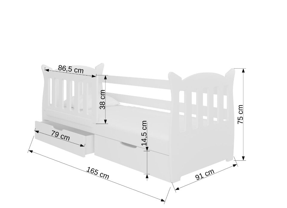 Lastevoodi Lena, 160x75 cm, hall/valge hind ja info | Lastevoodid | kaup24.ee