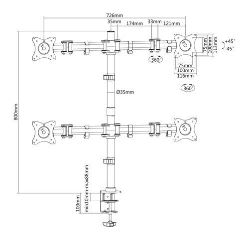 Deltaco OFFICE ARM-0302, 13"-27", 75x75-100x100 hind ja info | Teleri seinakinnitused ja hoidjad | kaup24.ee