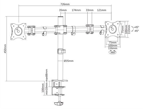 Deltaco OFFICE ARM-0300, 13 "-27", 75x75-100x100 hind ja info | Teleri seinakinnitused ja hoidjad | kaup24.ee