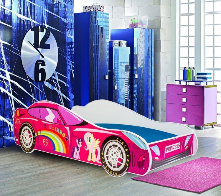 Lastevoodi ADRK Furniture Auto, 70x140 cm, roosa hind ja info | Lastevoodid | kaup24.ee