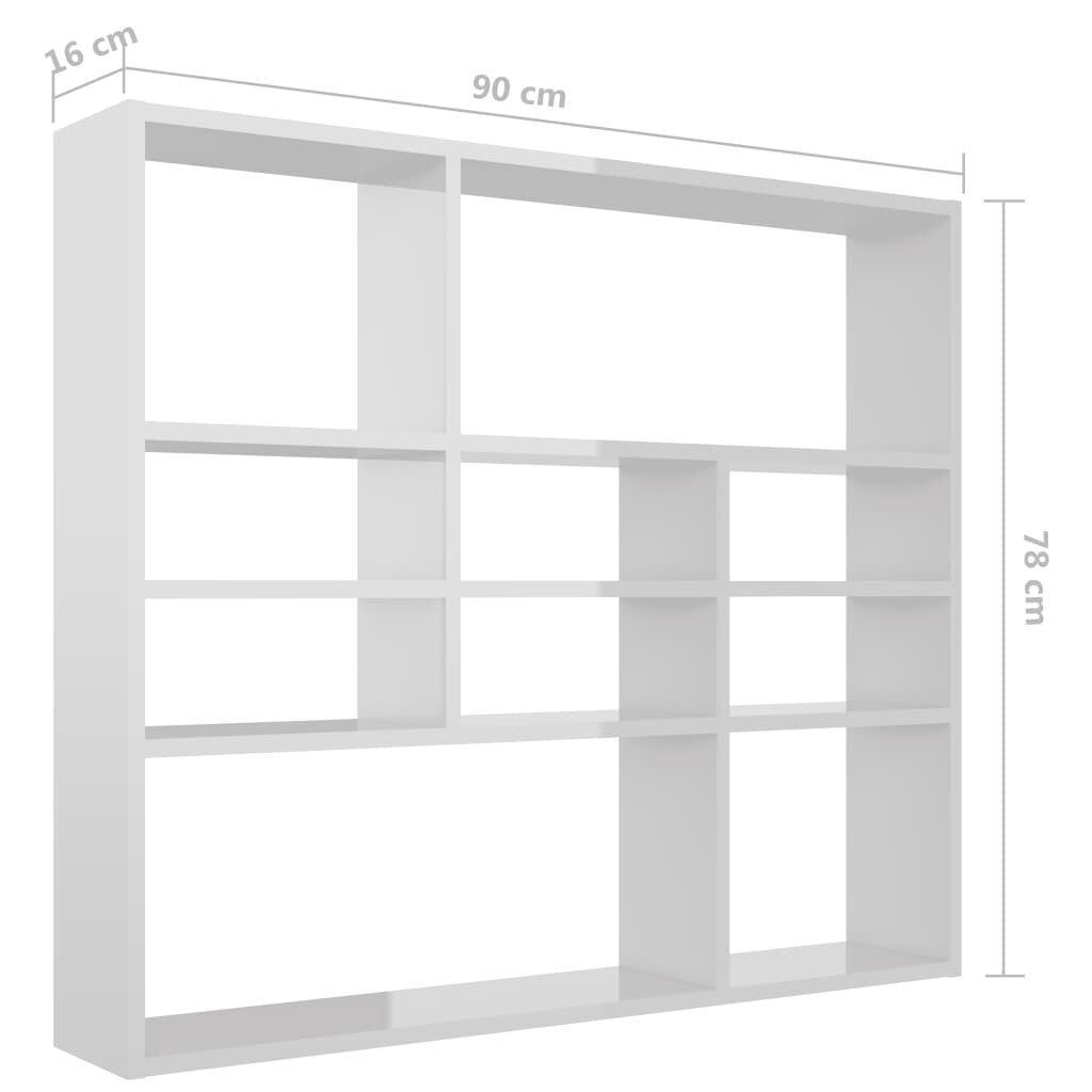 vidaXL seinariiul, kõrgläikega valge, 90 x 16 x 78 cm, puitlaastplaat hind ja info | Riiulid | kaup24.ee