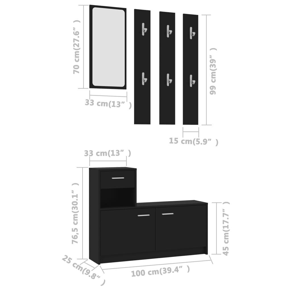 vidaXL esikumööbel must 100 x 25 x 76,5 cm, puitlaastplaat hind ja info | Sektsioonid | kaup24.ee