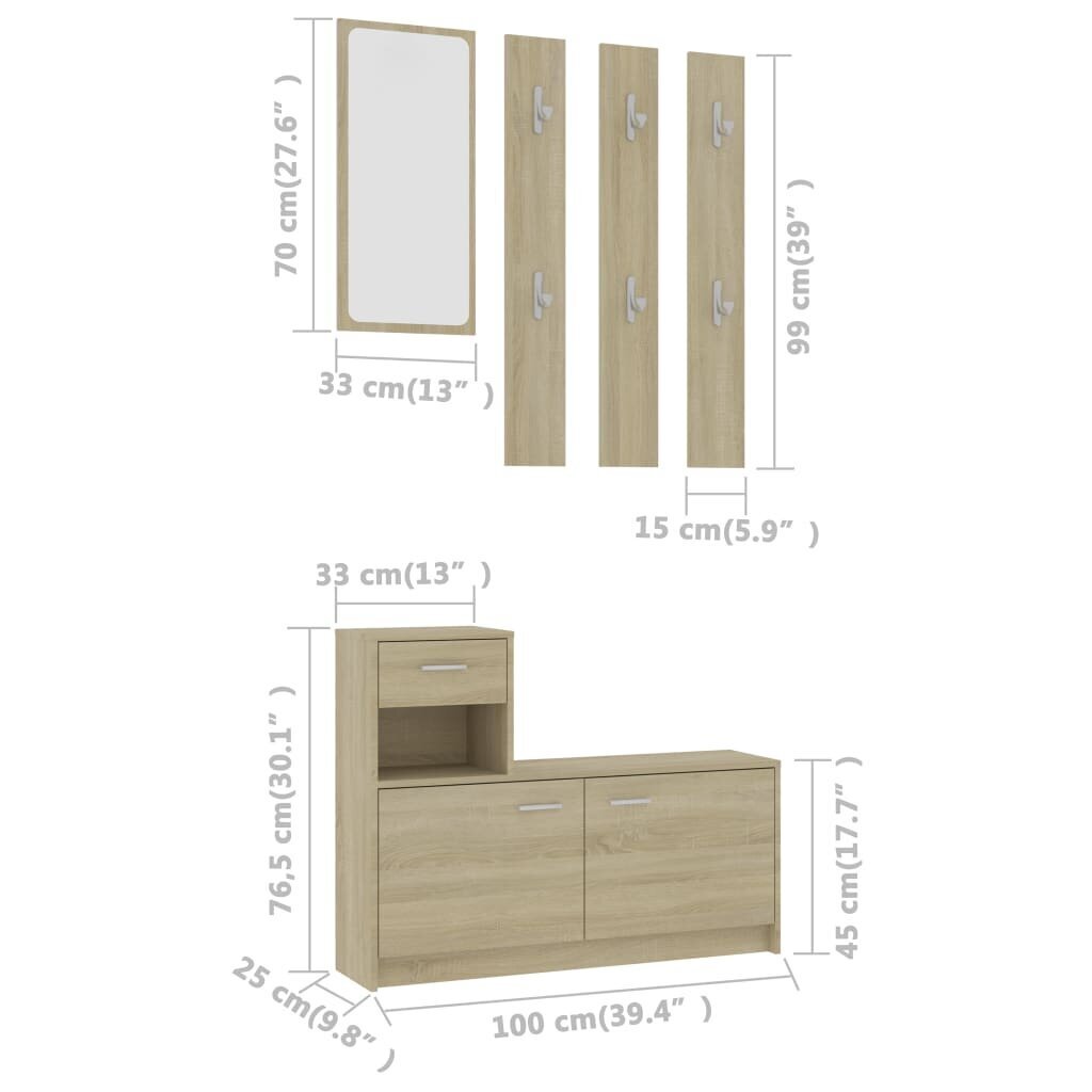 vidaXL esikumööbel Sonoma tamm 100 x 25 x 76,5 cm, puitlaastplaat hind ja info | Sektsioonid | kaup24.ee