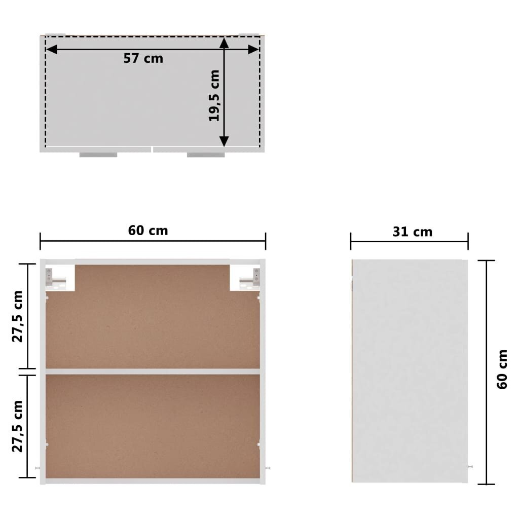vidaXL seinakapp, kõrgläikega valge, 60 x 31 x 60 cm, puitlaastplaat hind ja info | Köögikapid | kaup24.ee