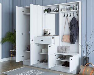 Комплект мебели для прихожей с зеркалом Kalune Design 893(I), 179,4 см, белый цена и информация | Комплекты в прихожую | kaup24.ee