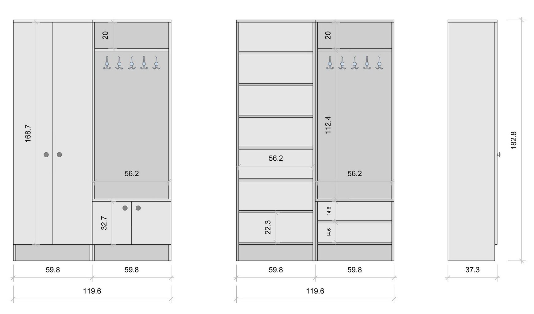 Esikukomplekt Kalune Design 893(I), 119,6 cm, valge hind ja info | Esikukomplektid | kaup24.ee