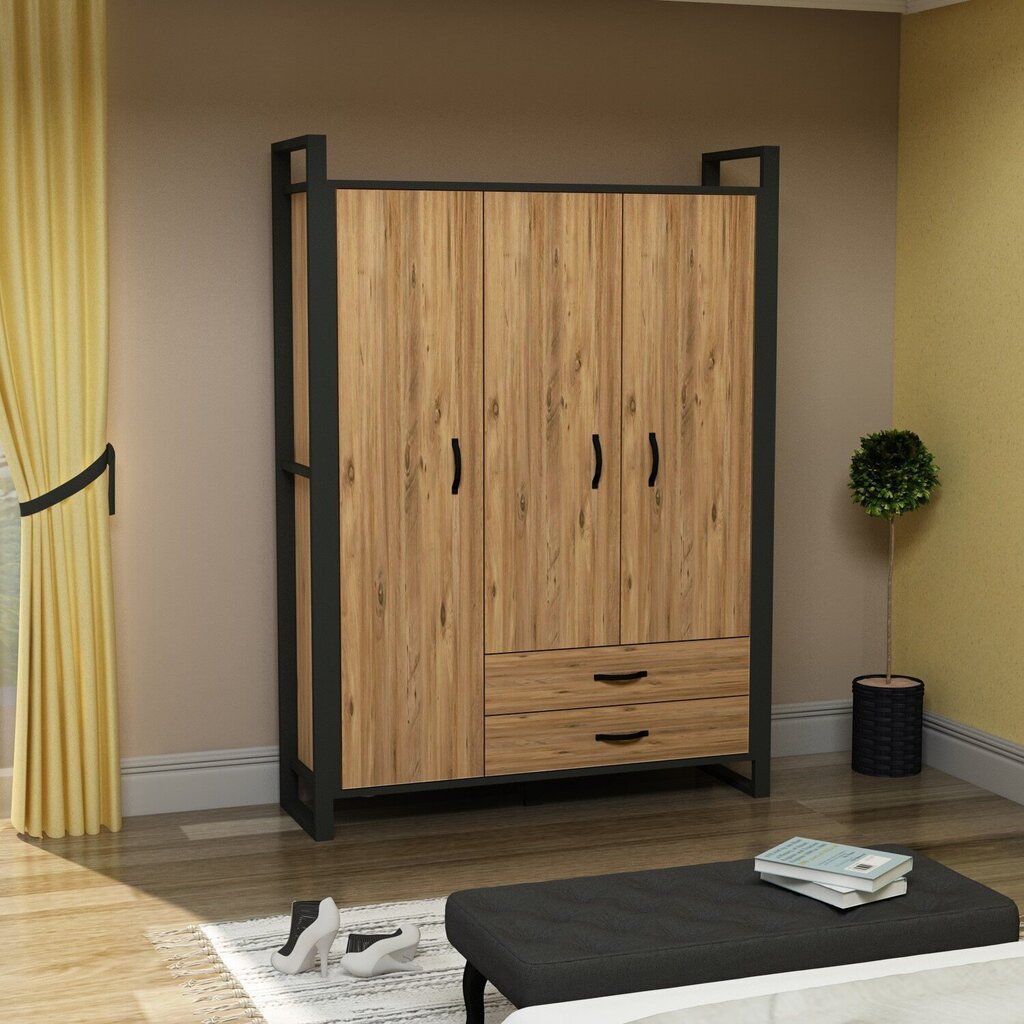 Riidekapp Kalune Design Wardrobe 570, 135 cm, helepruun/must hind ja info | Kapid | kaup24.ee
