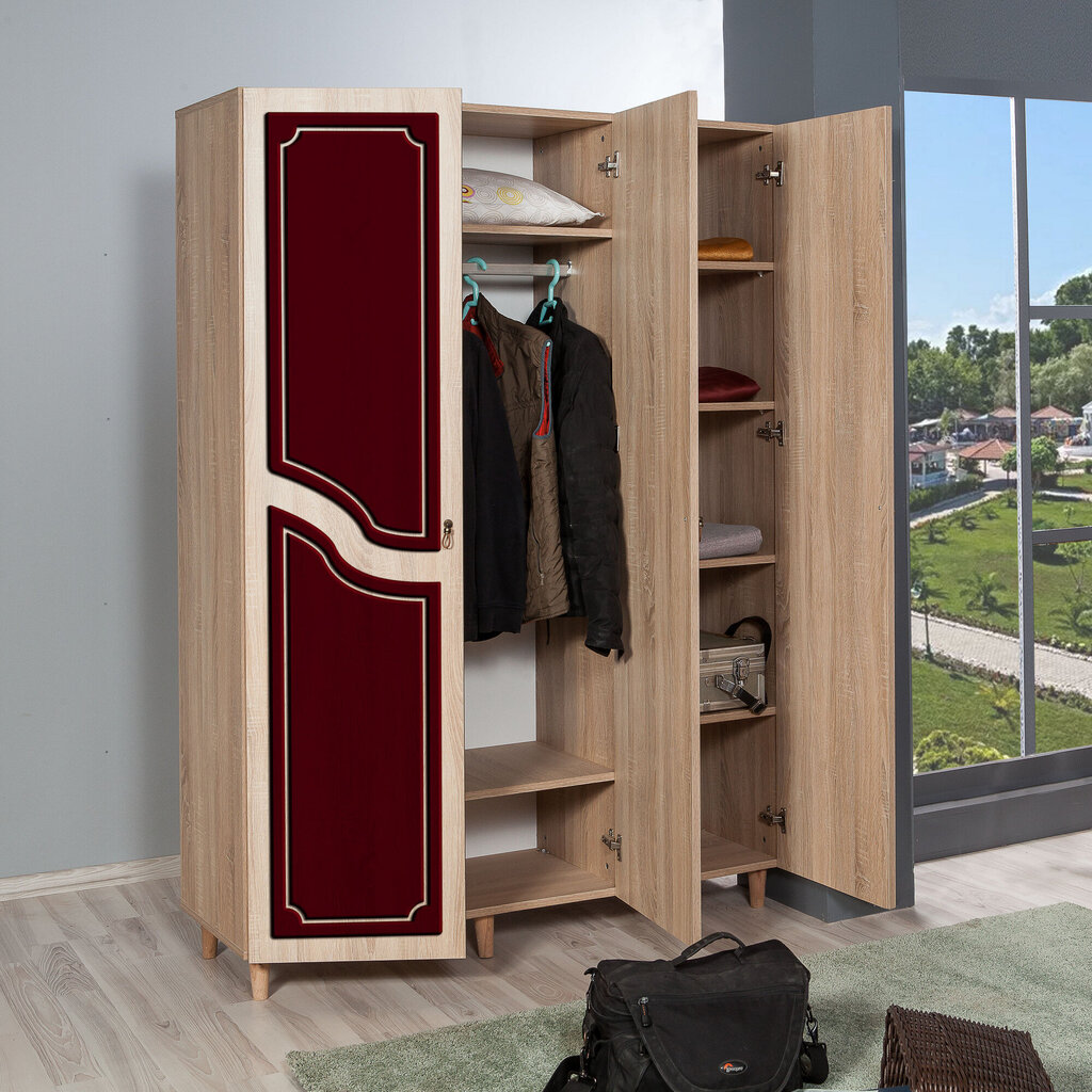 Riidekapp Kalune Design Wardrobe 863 (VI), 135 cm, tamm/tumepunane цена и информация | Kapid | kaup24.ee