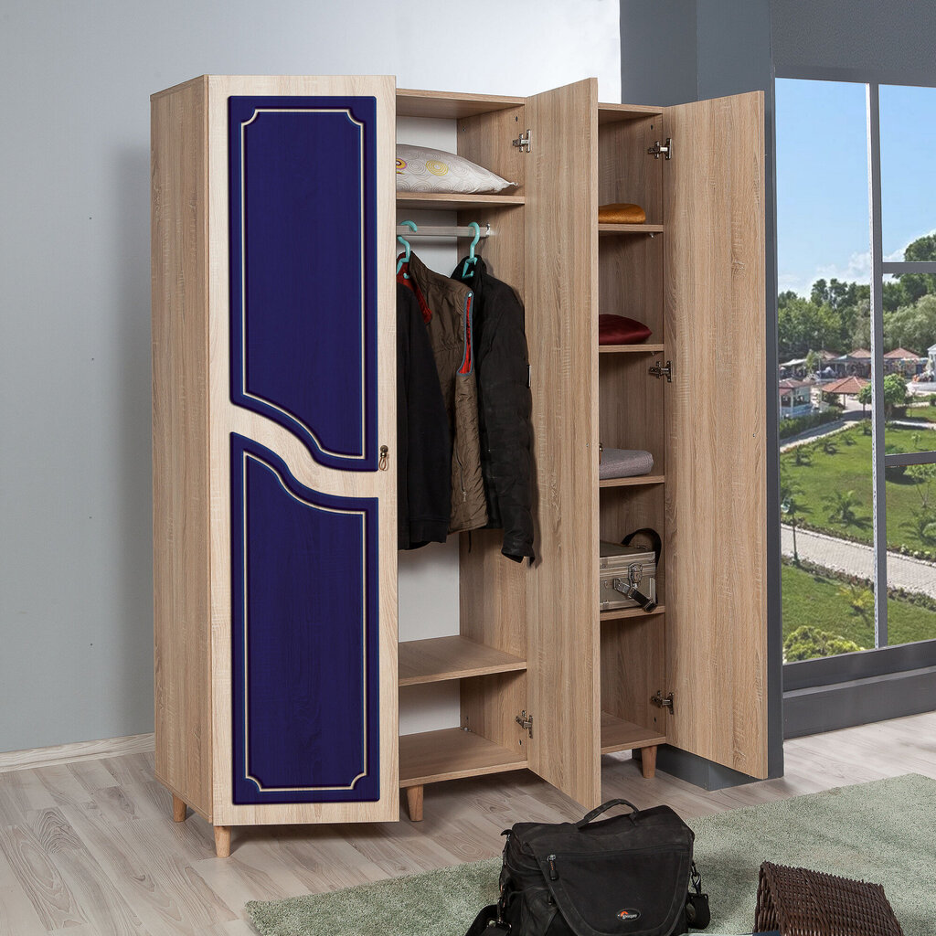 Riidekapp Kalune Design Wardrobe 863 (VI), 135 cm, tamm/tumesinine hind ja info | Kapid | kaup24.ee