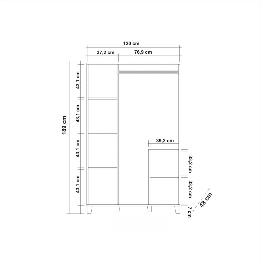 Riidekapp Kalune Design Wardrobe 869 (III), 120 cm, valge hind ja info | Kapid | kaup24.ee