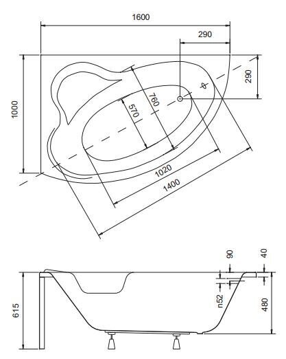 Vann Besco Ada Esiseinaga Vasakpoolne, 160x100 hind ja info | Vannid | kaup24.ee