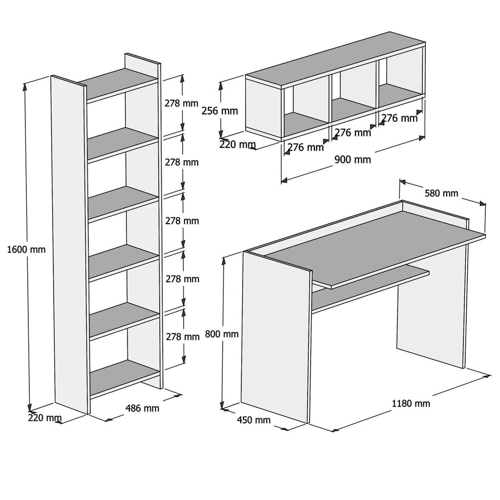 Kirjutuslaud riiuliga Kalune Design 566, valge цена и информация | Arvutilauad, kirjutuslauad | kaup24.ee