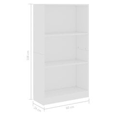 vidaXL 3-korruseline raamaturiiul valge 60x24x108 cm puitlaastplaat цена и информация | Полки | kaup24.ee