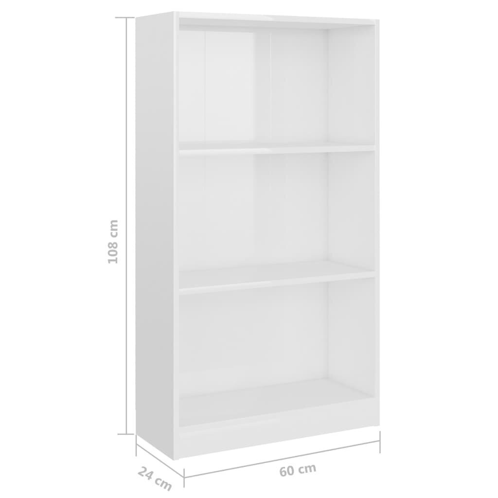 vidaXL 3-korruseline raamaturiiul valge 60x24x108 cm puitlaastplaat цена и информация | Riiulid | kaup24.ee
