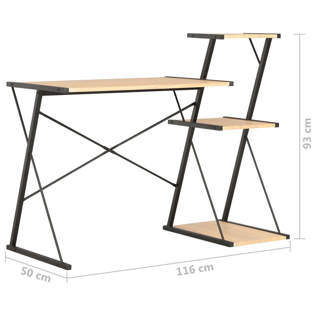 vidaXL kirjutuslaud riiuliga, must ja tammevärvi, 116 x 50 x 93 cm hind ja info | Arvutilauad, kirjutuslauad | kaup24.ee