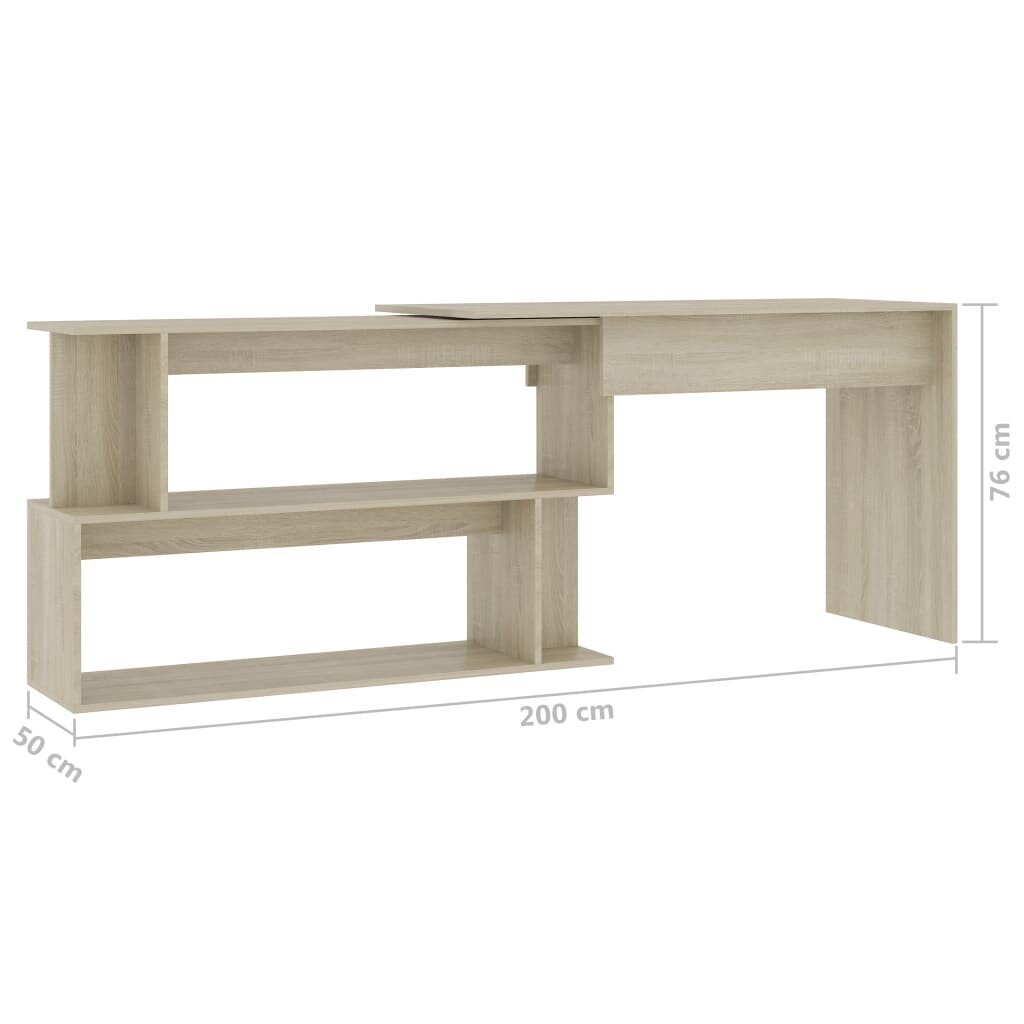 vidaXL nurga kirjutuslaud Sonoma tamm, 200 x 50 x 76 cm puitlaastplaat hind ja info | Arvutilauad, kirjutuslauad | kaup24.ee