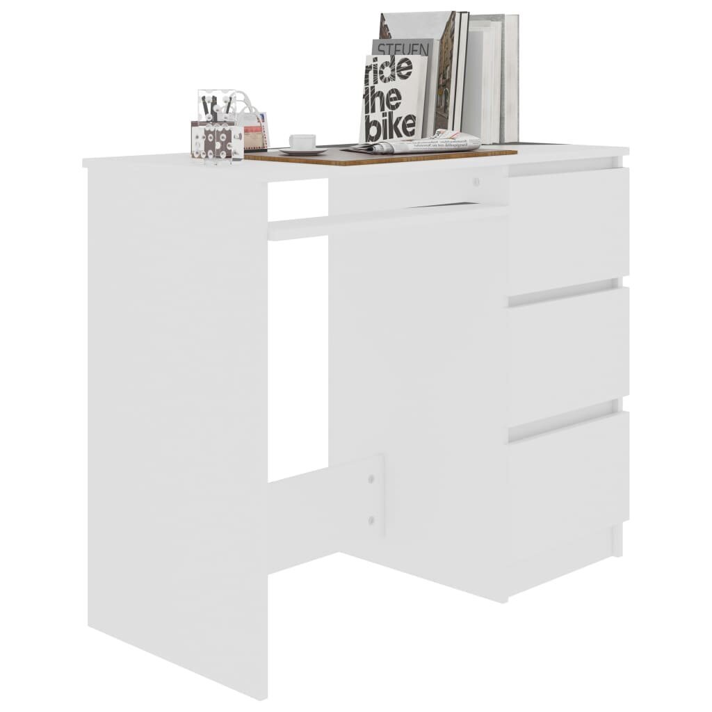 vidaXL kirjutuslaud, valge, 90 x 45 x 76 cm, puitlaastplaat hind ja info | Arvutilauad, kirjutuslauad | kaup24.ee