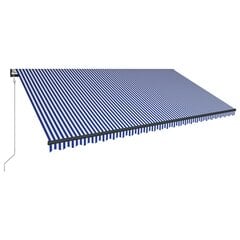 vidaXL varikatus, tuuleandur ja LED, 600 x 300 cm, sinine ja valge hind ja info | Päikesevarjud, markiisid ja alused | kaup24.ee