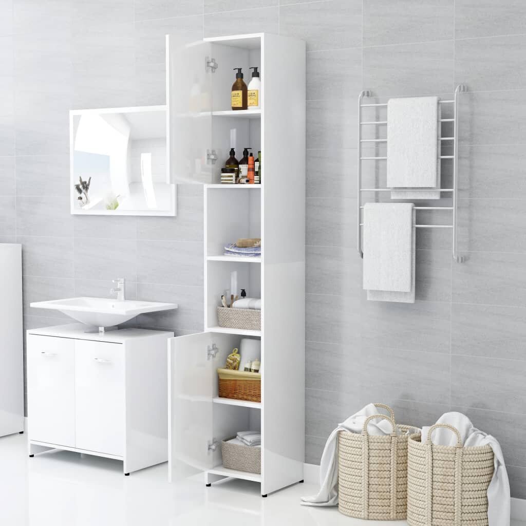 vidaXL 4-osaline vannitoamööbel, kõrgläikega, valge, puitlaastplaat hind ja info | Vannitoa komplektid | kaup24.ee