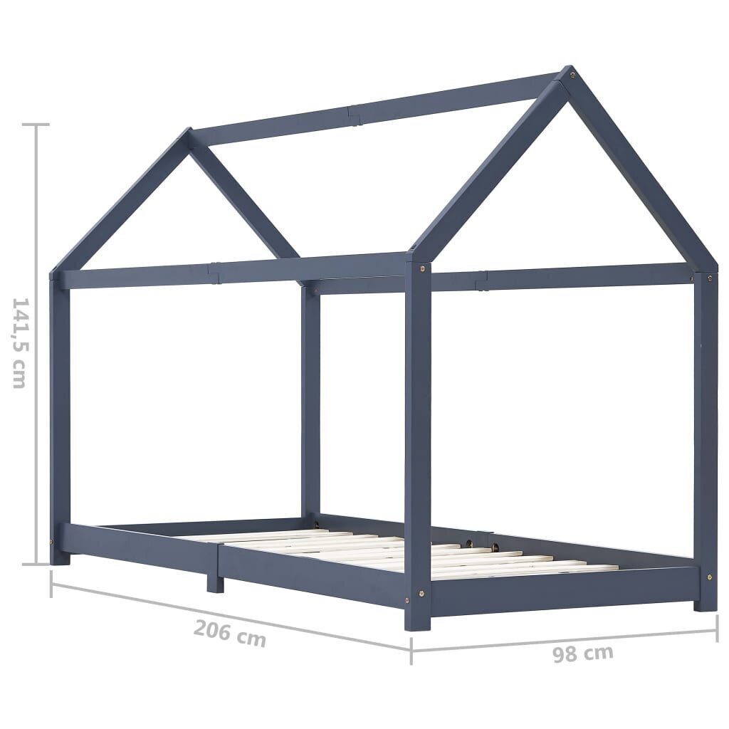 vidaXL laste voodiraam, hall, tugevast männipuidust, 90 x 200 cm hind ja info | Lastevoodid | kaup24.ee