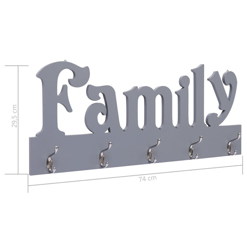 vidaXL seinale kinnitatav riidenagi, FAMILY, hall, 74 x 29,5 cm цена и информация | Riidestanged ja nagid | kaup24.ee