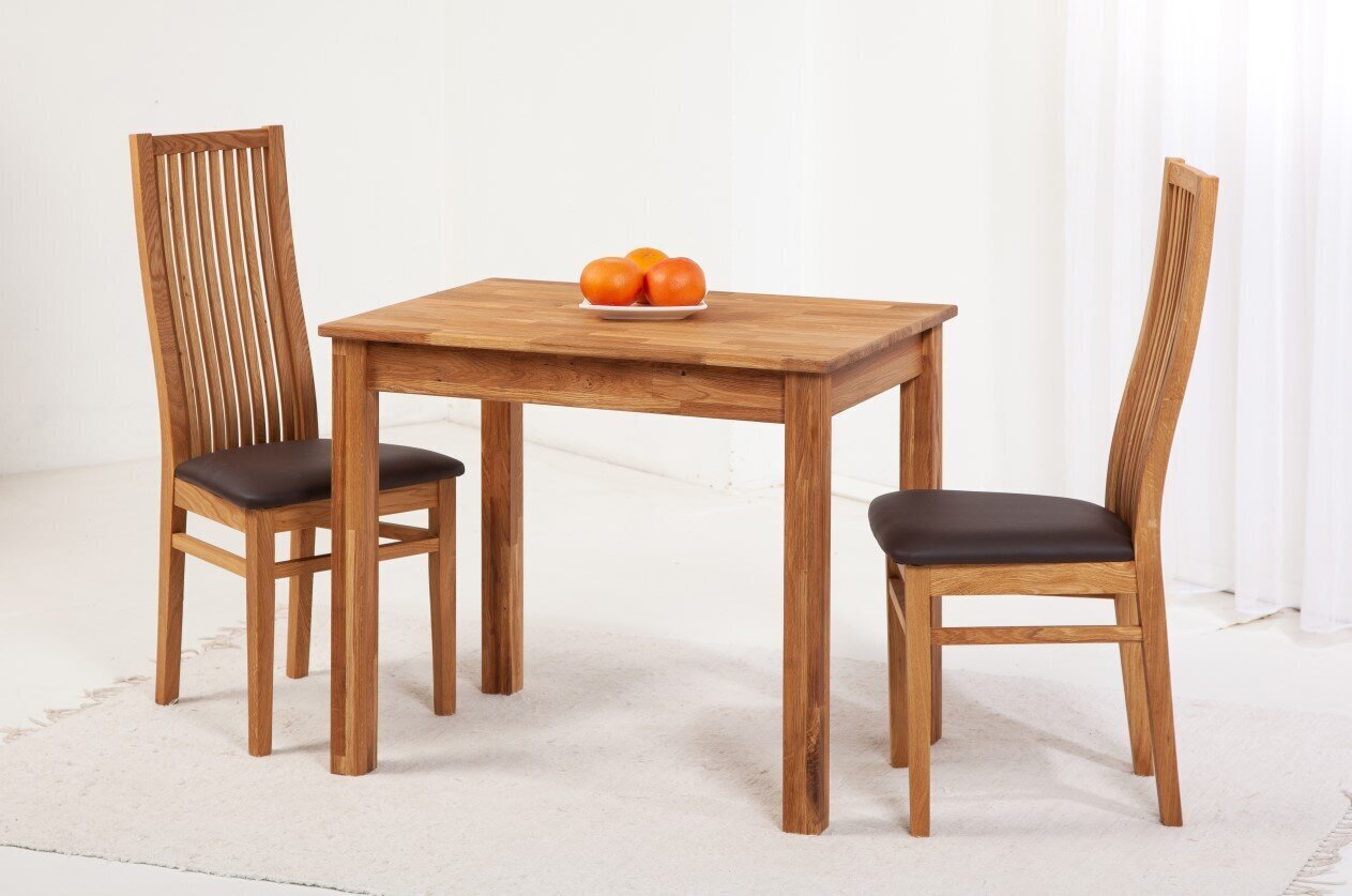 Tammepuidust söögitoakomplekt Len16 - laud 90x65 cm ja 2 tooli Sandra pruun, õlitatud hind ja info | Köögimööbli komplektid | kaup24.ee