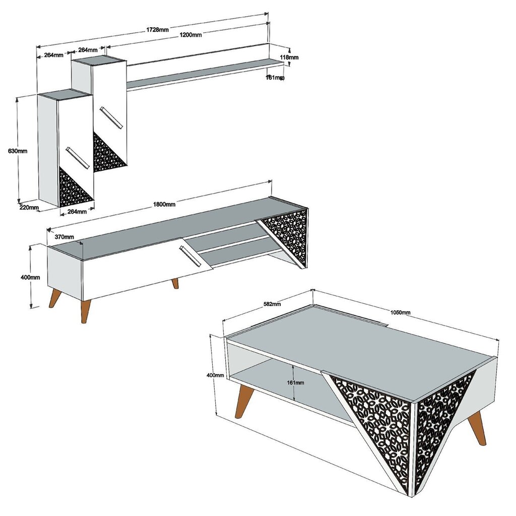 Elutoamööbli komplekt Kalune Design 845(II), valge hind ja info | Sektsioonid | kaup24.ee