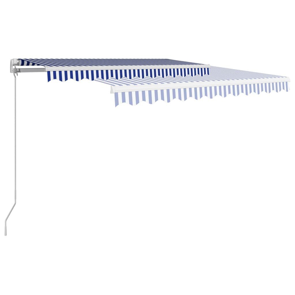 vidaXL käsitsi sissetõmmatav varikatus, 300 x 250 cm, sinine ja valge hind ja info | Päikesevarjud, markiisid ja alused | kaup24.ee