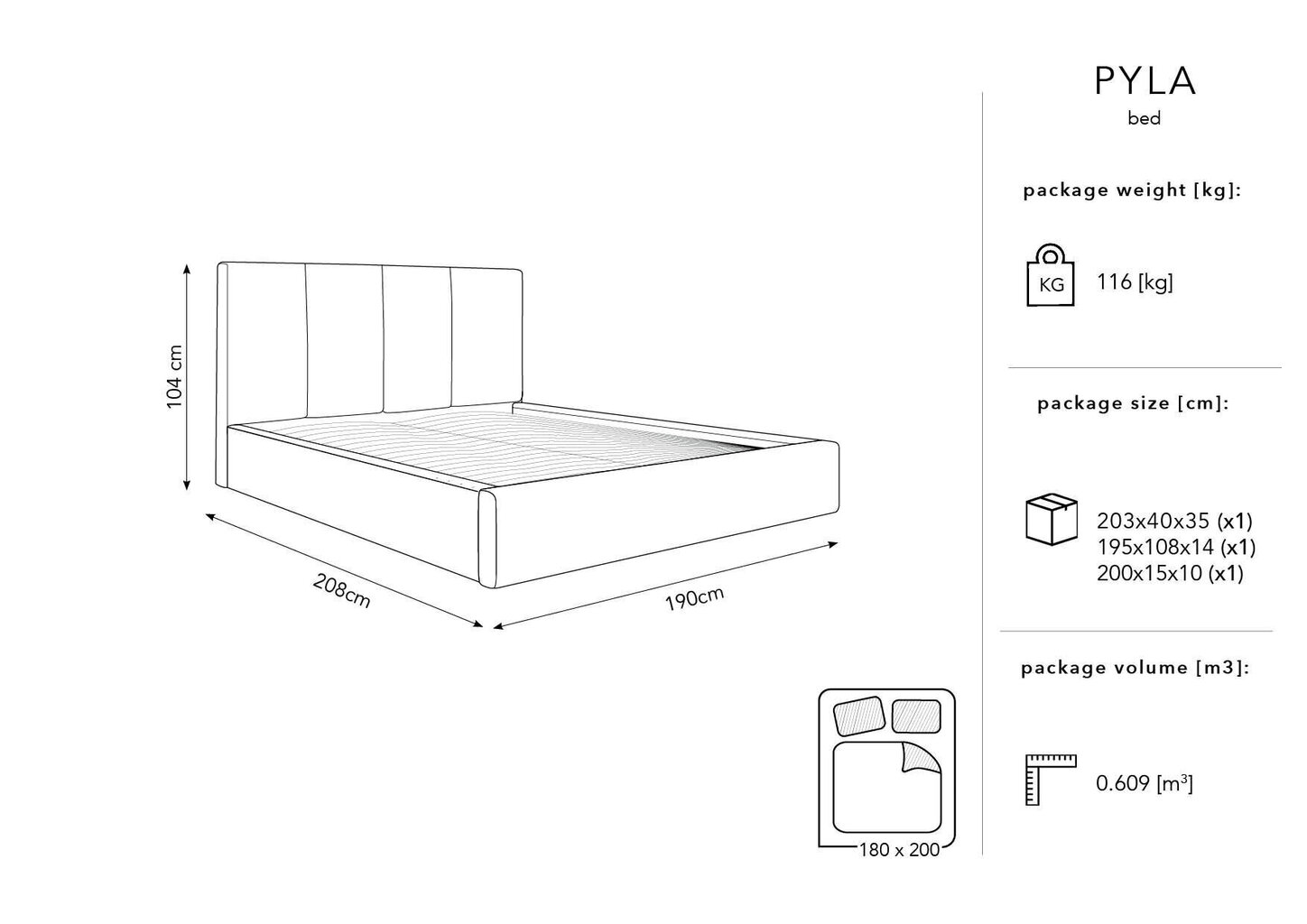 Voodi Micadoni Home Pyla 45, 180x200cm, beeži värvi hind ja info | Voodid | kaup24.ee