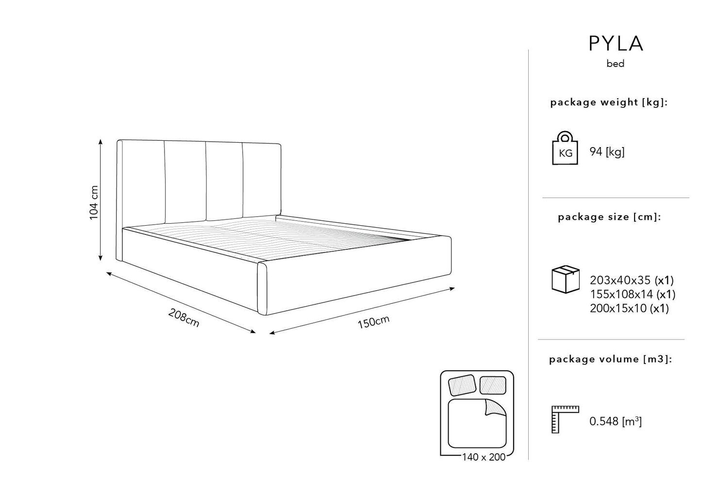 Voodi Micadoni Home Pyla, 140x200cm, beež hind ja info | Voodid | kaup24.ee