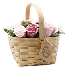 Букет из мыльных цветов в плетеной корзине, розовый цена и информация | Мыло | kaup24.ee
