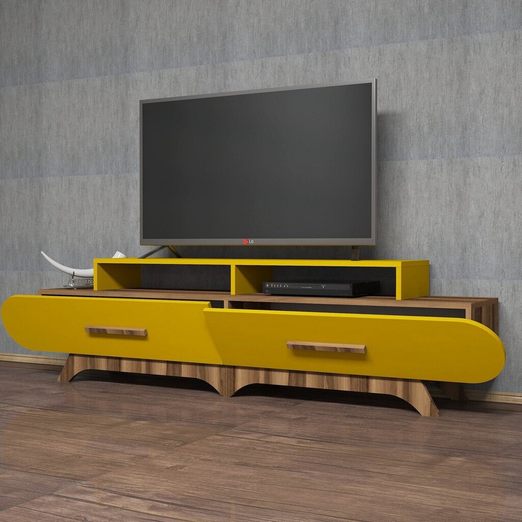 TV-laud Kalune Design 845, 205 cm, pruun/kollane hind ja info | TV alused | kaup24.ee