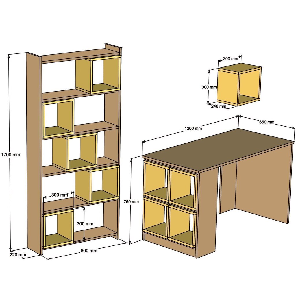 Kirjutuslaud riiuliga Kalune Design 845 (II), pruun/kollane цена и информация | Arvutilauad, kirjutuslauad | kaup24.ee