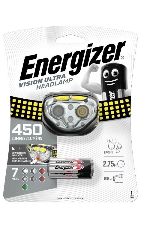 Esilatern ENERGIZER VISION ULTRA LED 450lm + 3xAAA Energizer MAX patareid, 7 režiimid hind ja info | Valgustid ja lambid | kaup24.ee