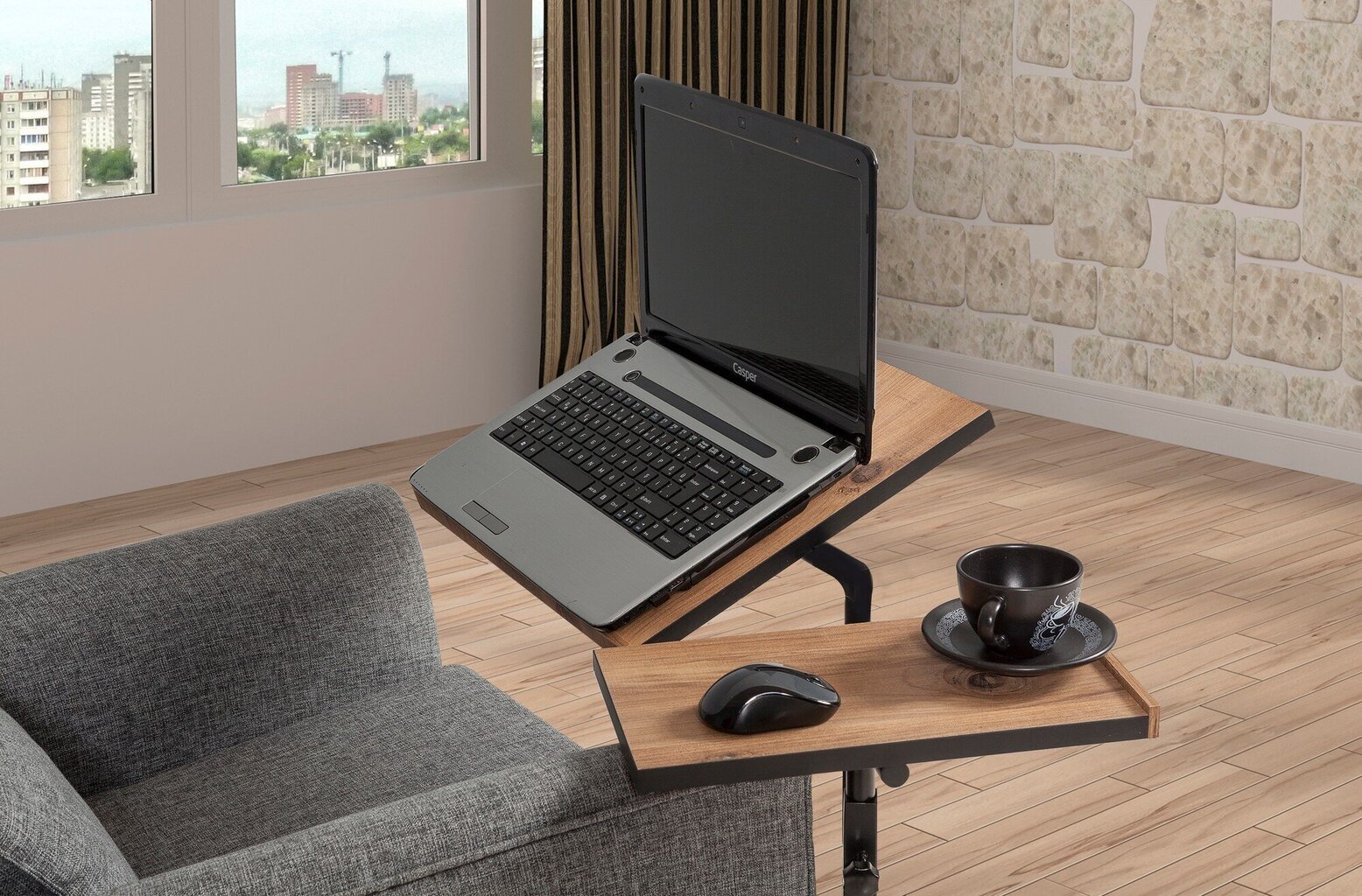 Arvutilaud Kalune Design 863 (I) sülearvutile, helepruun/must цена и информация | Arvutilauad, kirjutuslauad | kaup24.ee