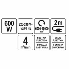 Õhupuhur 600W YT-85170 цена и информация | Пылесосы для сбора листьев, измельчители веток, очистители тротуарной плитки | kaup24.ee