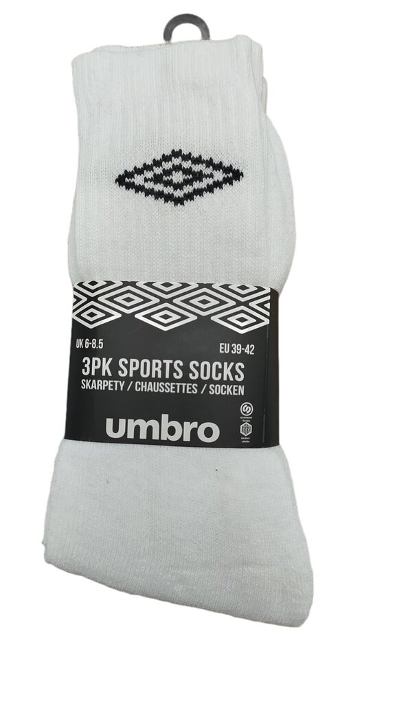 Meeste spordisokid umbro 3PK sports socks, valged hind ja info | Meeste sokid | kaup24.ee