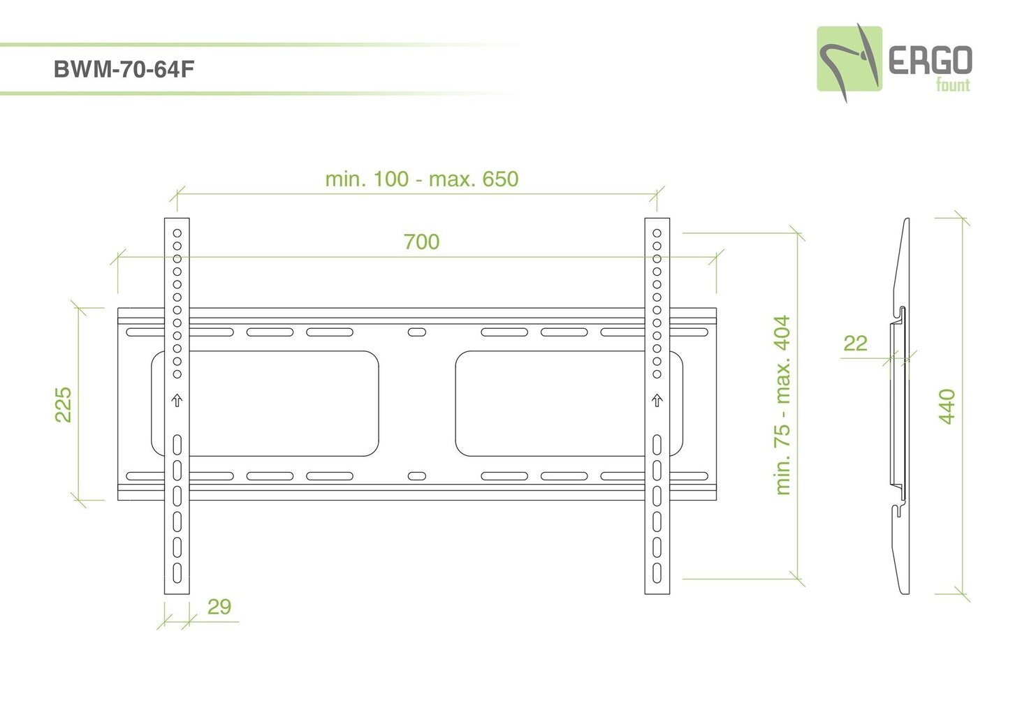 Telerihoidik ERGOFOUNT BWM-70-64F (37 "- 70") hind ja info | Teleri seinakinnitused ja hoidjad | kaup24.ee