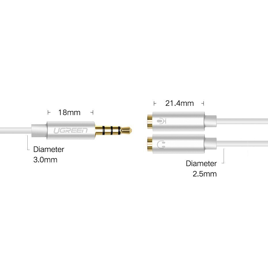 Ugreeni jaotur 3,5 -> 2 x 3,5 mm (austiņas un mikrofons) 10 cm hind ja info | Mobiiltelefonide kaablid | kaup24.ee